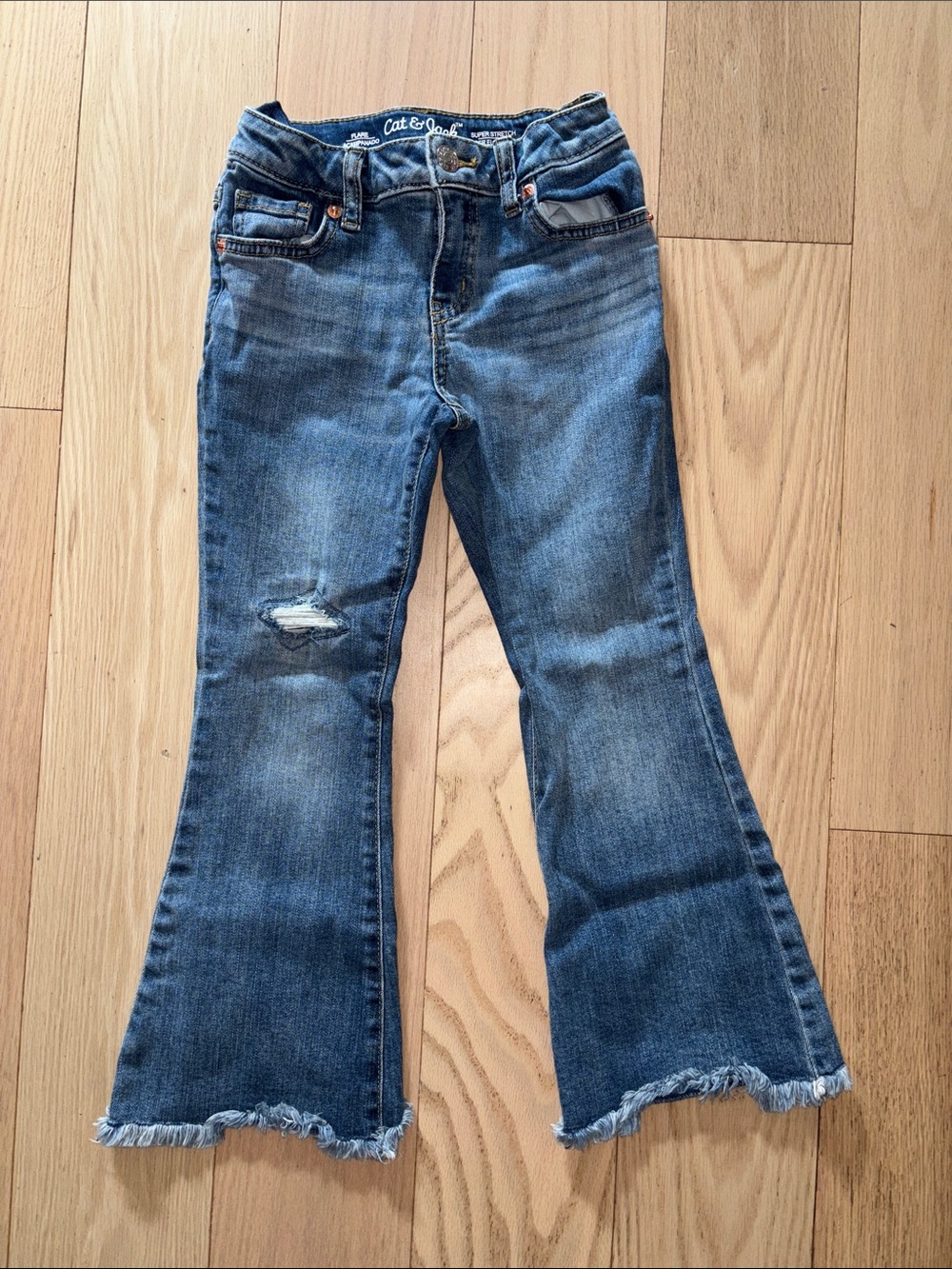 Cat & Jack Blue Flared Girls' Jeans with Frayed Hem